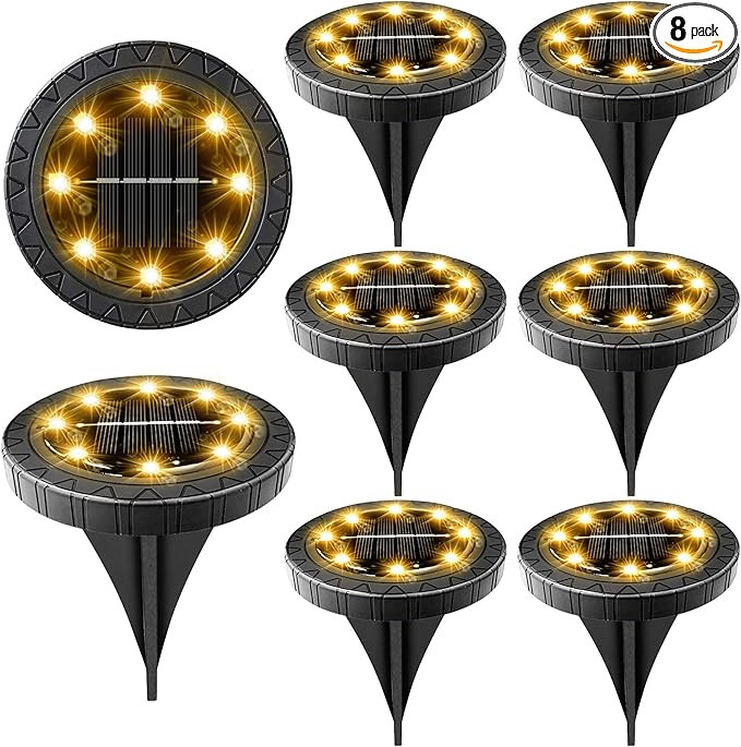 Solar Powered Ground Lights 8 Pack,IP68 Waterproof Outdoor LED Disk Lights for Garden,Non-Slip La... | Amazon (US)