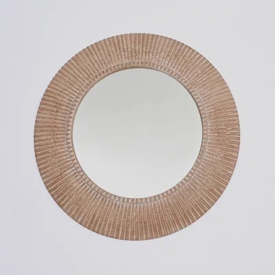 36" Rustic Farmhouse Handcarved Wooden Decorative Hanging Wall Mirror | Wayfair North America