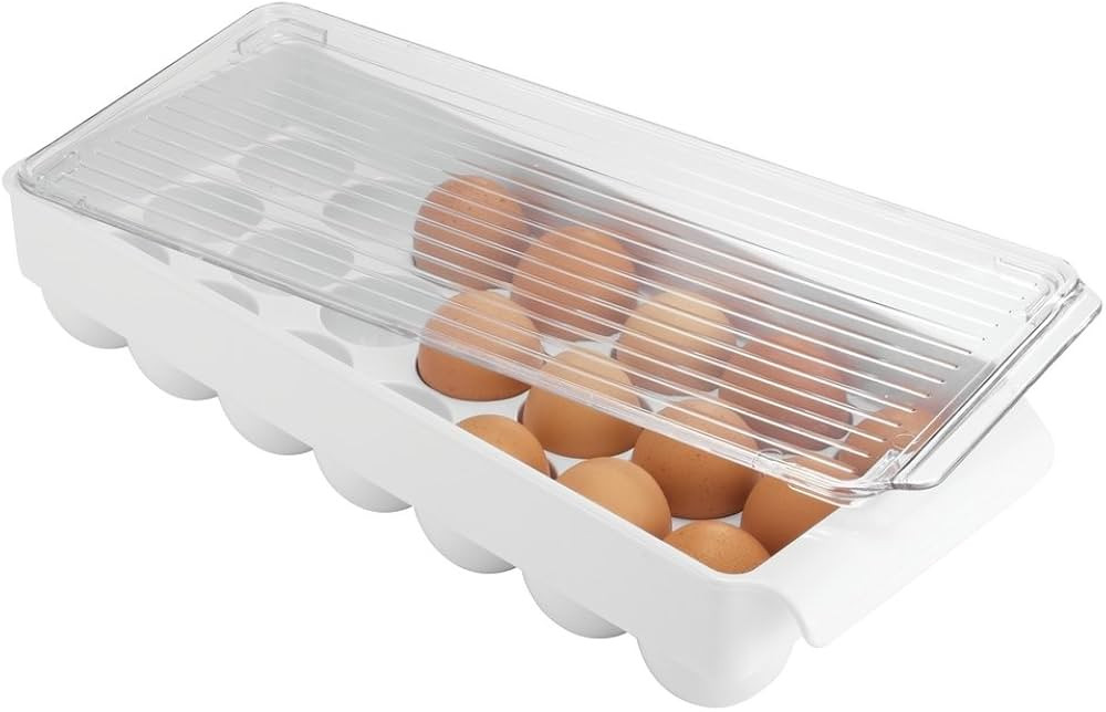 iDesign Refrigerator Storage Organizer for Kitchen, Covered Egg Holder - 21 Eggs, White/Clear | Amazon (CA)