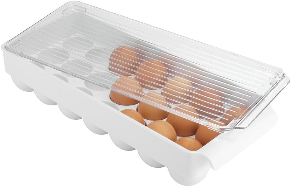 iDesign Refrigerator Storage Organizer for Kitchen, Covered Egg Holder - 21 Eggs, White/Clear | Amazon (CA)