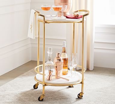 Monique Lhuillier 22.5" Round Marble Bar Cart | Pottery Barn (US)