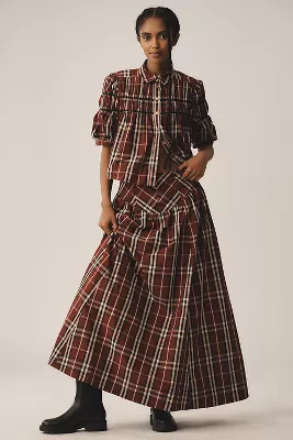 Maeve Drop-Waist Taffeta Maxi Skirt | Anthropologie (US)