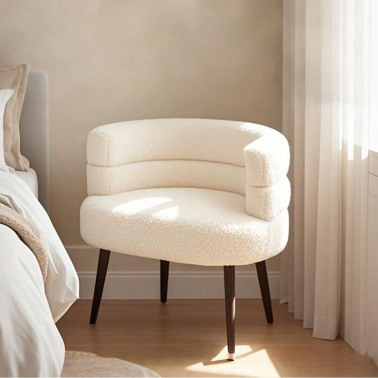 Silla De Tocador Con Respaldo, Silla Moderna De Maquillaje, Silla Tapizada Para Dormitorio, Silla De Escritorio Cómoda Sin Ruedas, Silla De Acento Grande Para La Sala De Estar, Estudio O Dormitorio (Blanco) | SHEIN