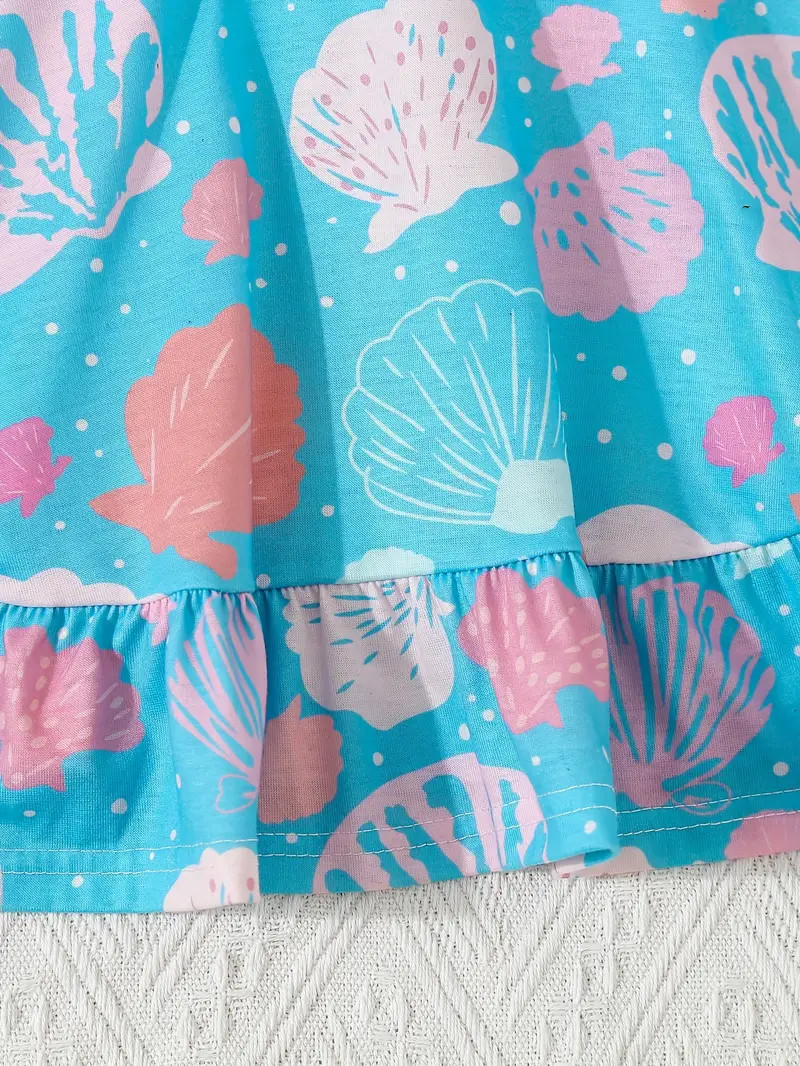 Splicing Sleeveless Dress Girl s Cute Marine Shells Holiday - Temu | Temu Affiliate Program