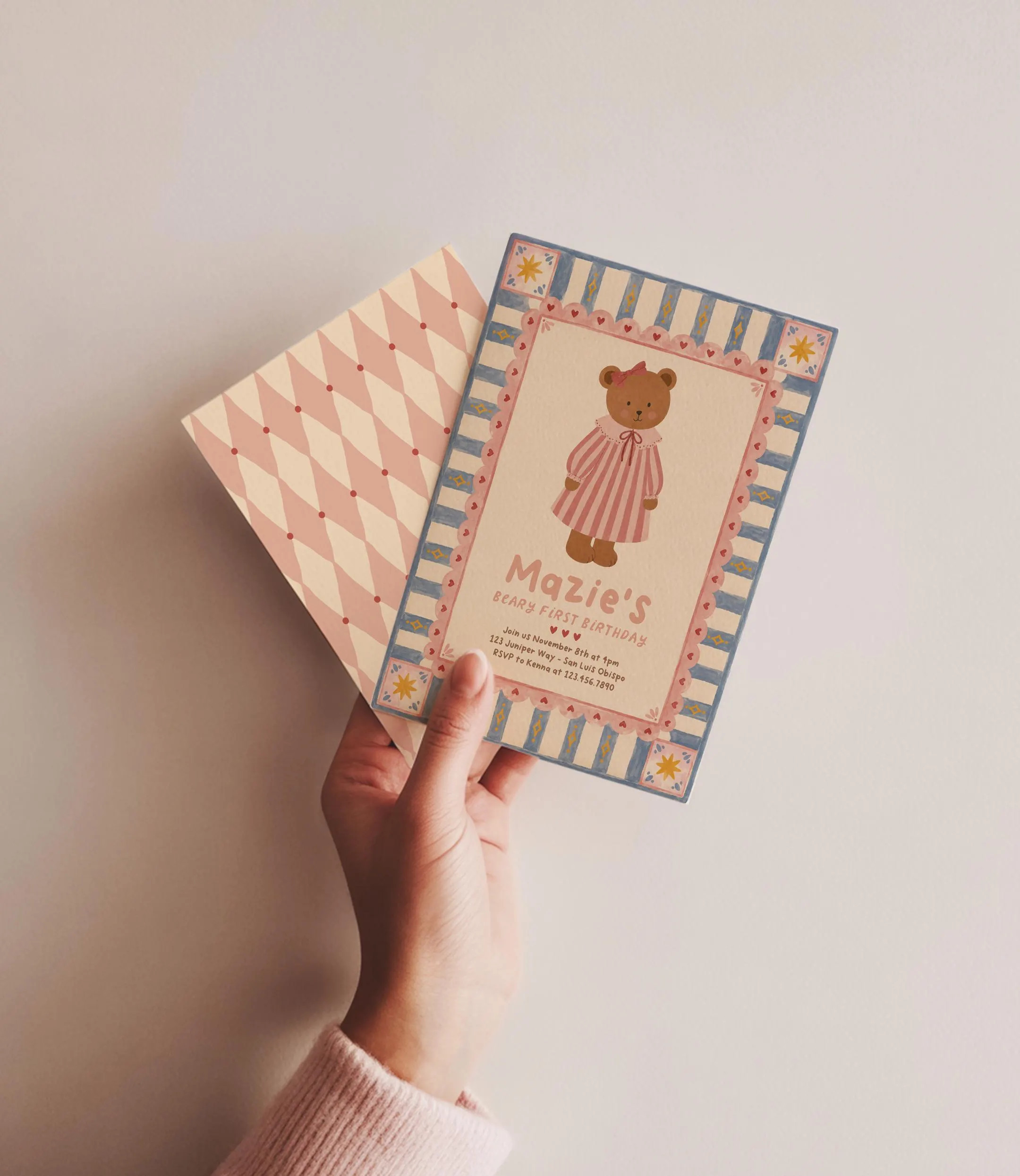 Bear Birthday Invitation, Beary First Birthday Invite, Vintage Teddy Bear Party Canva Template, Girl Birthday Invitation Any Age | Etsy (Global)