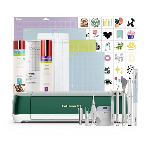 Cricut Explore Air 2 Starter Bundle - Includes 50 images & 10 fonts, Materials, Tool Set, Trimmer, Transfer Tape, Machine Mats & TrueControl Knife, Emerald | Amazon (US)