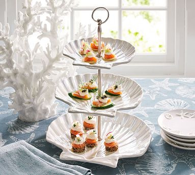 Pearlescent Shell Stoneware Tiered Stand | Pottery Barn (US)