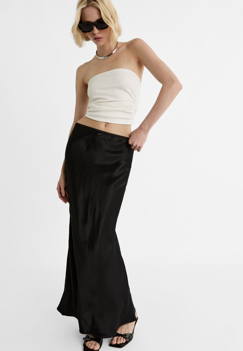 Satin maxi skirt with bow detail | Stradivarius (UK)