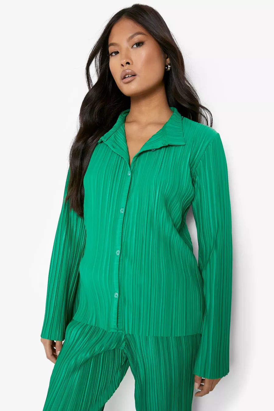 Petite Plisse Flare Sleeve Shirt | Boohoo.com (US & CA)
