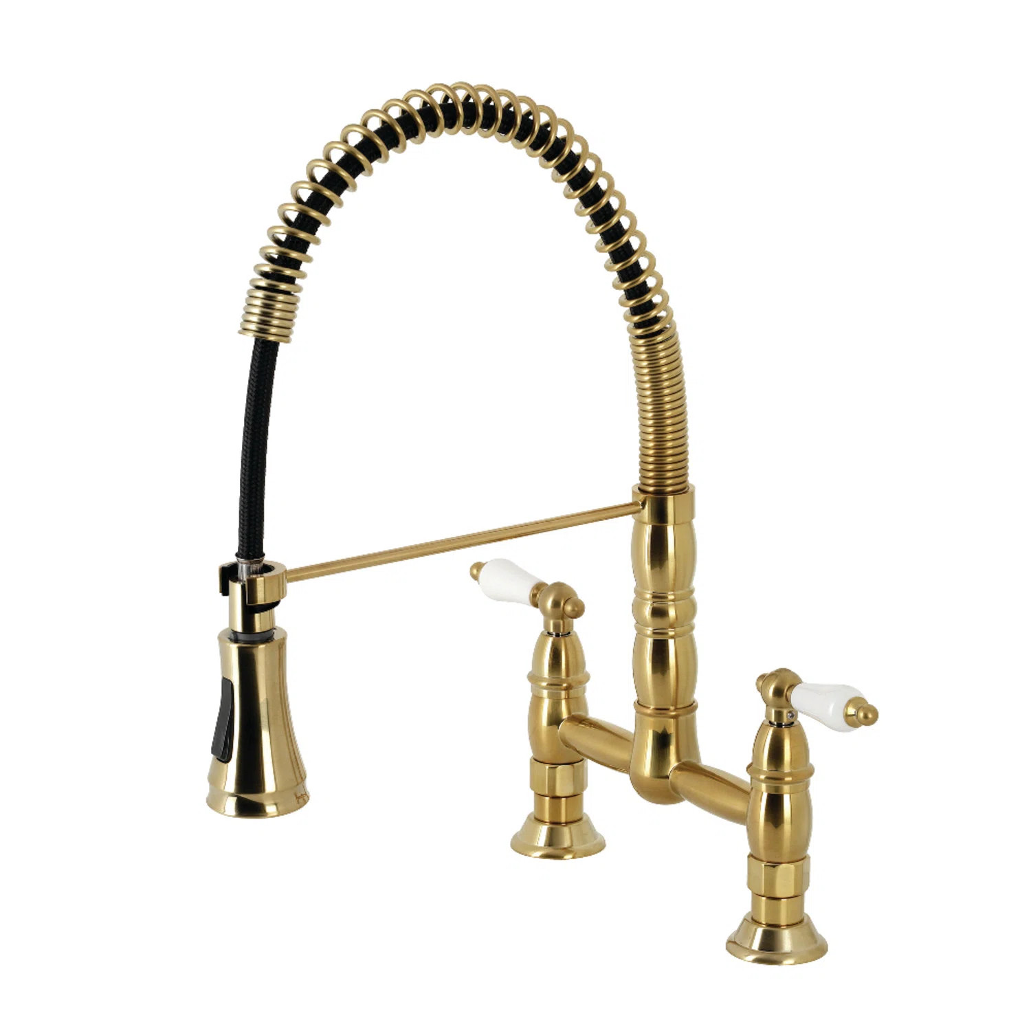 Kingston Brass Heritage Double-Handle 2-Hole Deck-Mount Pre-Rinse Bridge Kitchen Faucet GS1277PL | Wayfair North America