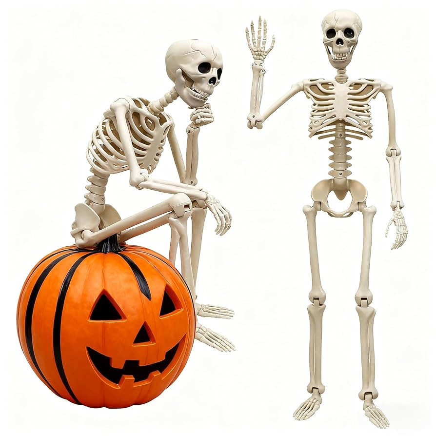 2-Pack 36-Inch Skeleton Halloween Decoration, 3ft Posable Halloween Skeleton Decor with Movable J... | Amazon (US)