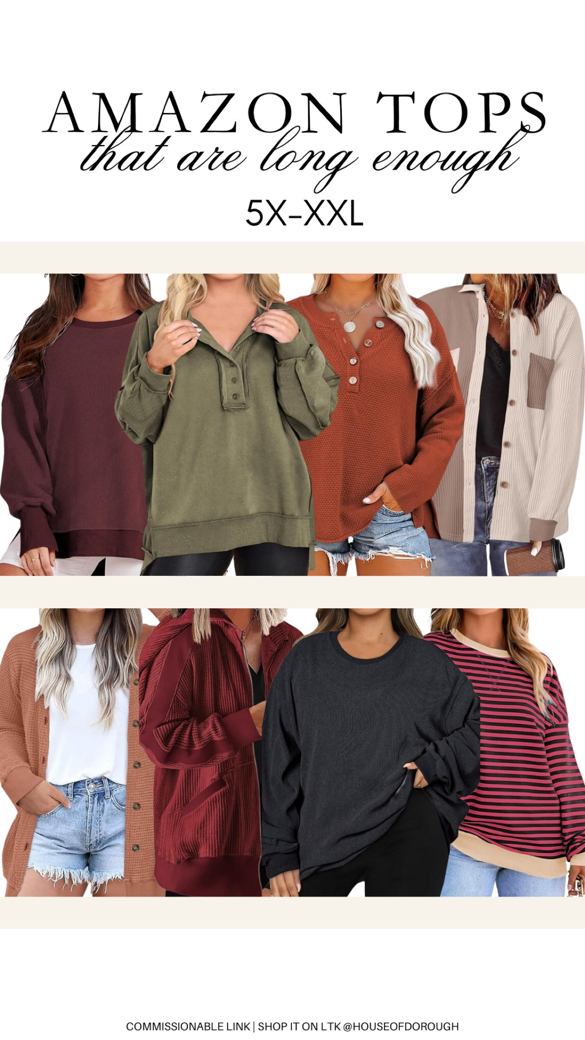 Amazon tops that are long enough! I recommend sizing up one or two. I wear a 3X and sometimes 4X in these :)


Plus size fashion, plus size outfits, amazon finds, amazon favorites, early fall outfits, fall fashion, fall sweaters

#LTKPlusSize #LTKSeasonal