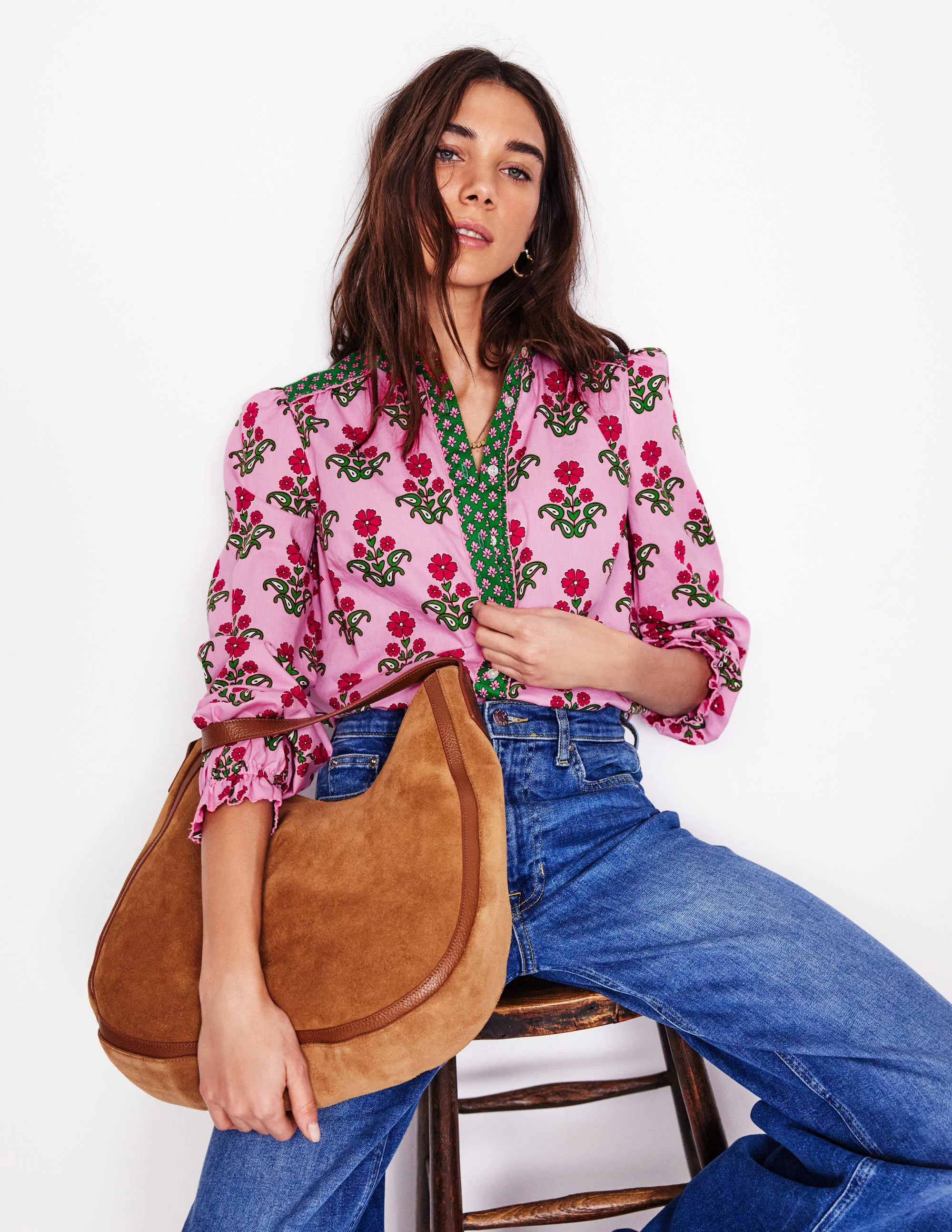 Arabella Cotton Blouse-Meadowsweet Pink, Pansy Stamp | Boden (US)