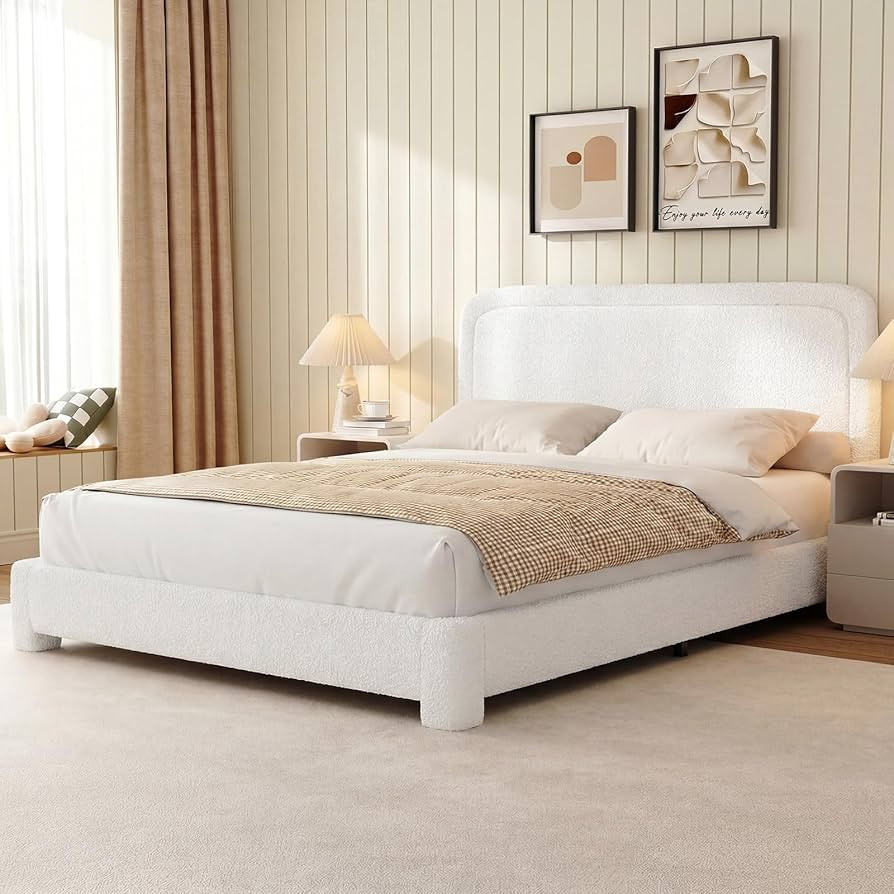 WEUP King Size Boucle Bed Frame, Soft Cloud Bed Frame, Upholstered Bed Frame with Headboard, Mode... | Amazon (US)