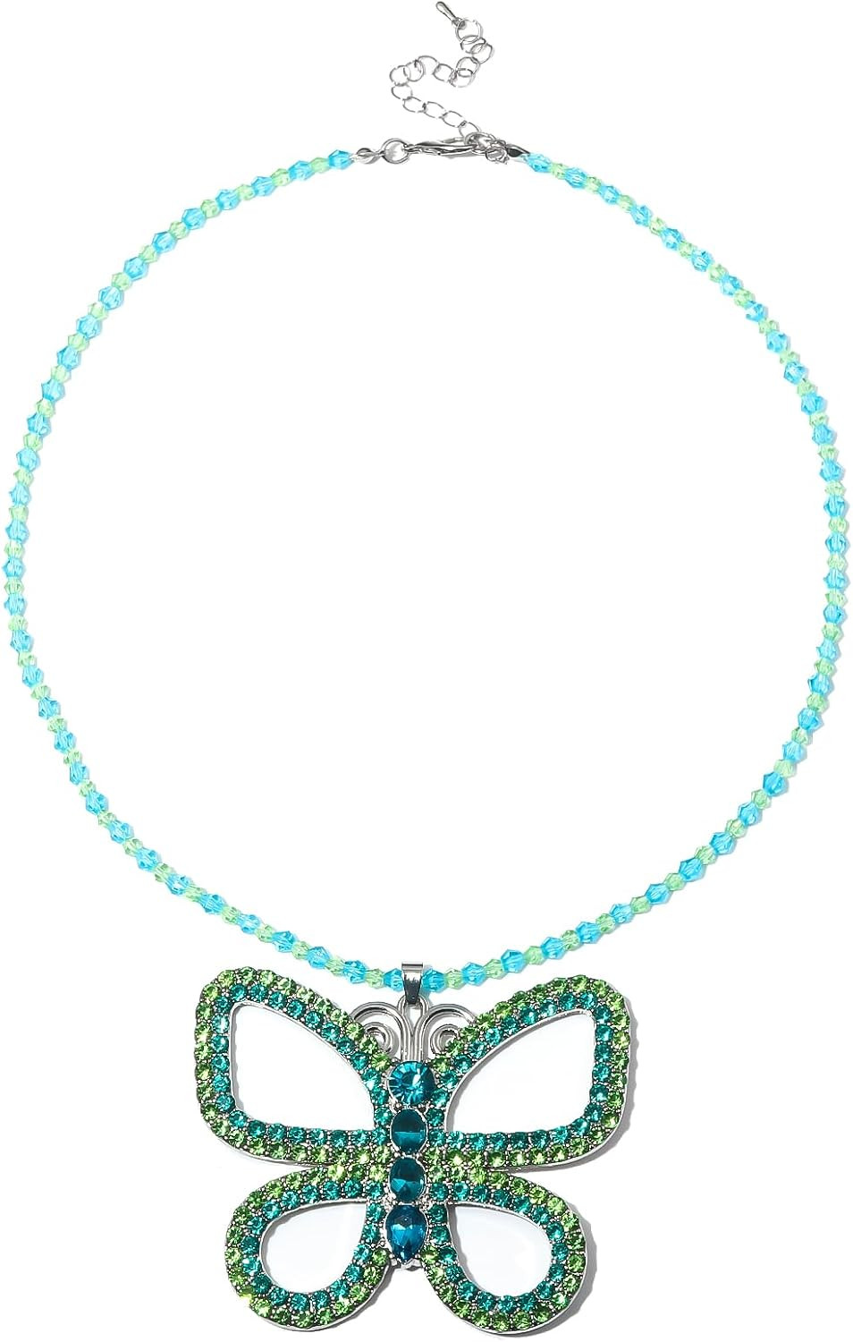 Locus Amoenus Rhinestones Butterfly Pendant Necklace,Crystal Beaded Chain Necklace for Women,Sparkling Butterfly Jewelry Gift | Amazon (US)