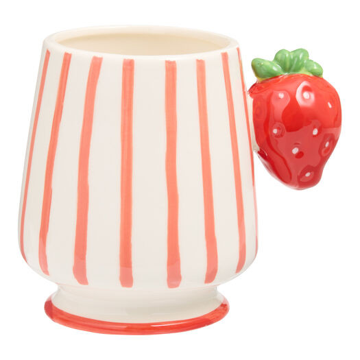 Red and White Hand Painted Strawberry Handle Ceramic Mug by World Market | World Market
