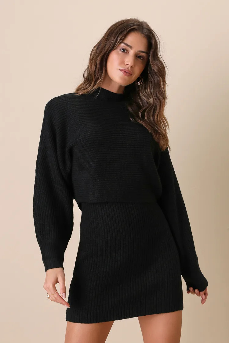 Toasty Times Black Long Sleeve Two-Piece Sweater Dress | Lulus