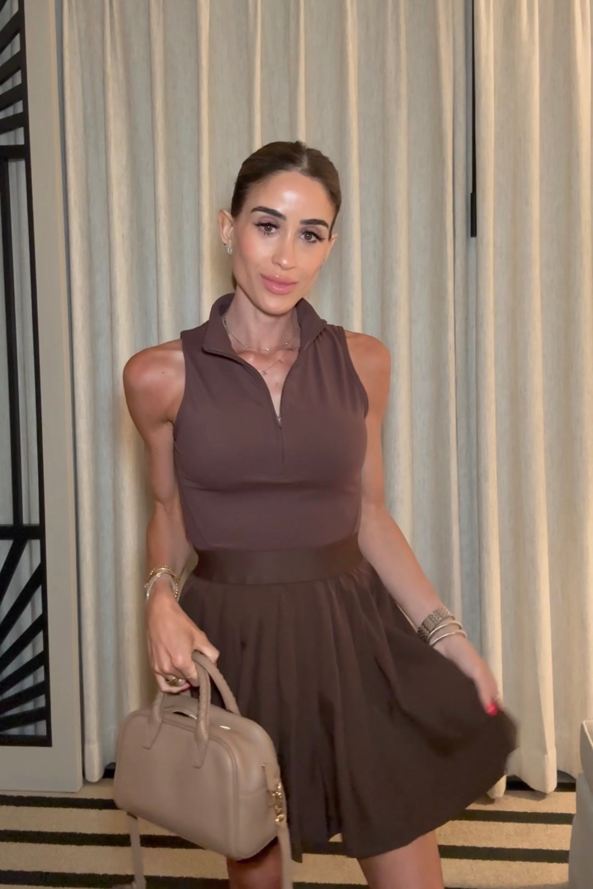 Brown pleated dress Amazon size xs 