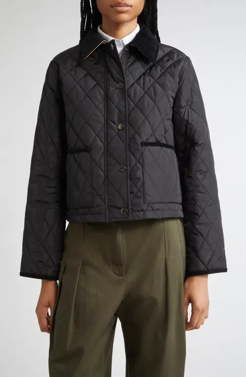 burberry Oldham Quilted Nylon Crop Jacket in Black/Sand Ip Check at Nordstrom, Size Small | Nordstrom