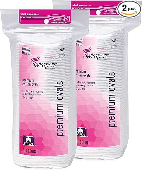 Swisspers Premium 100 Percent Cotton Ovals, Reclosable Bags, 50 Count Bags, 2 Pack (100 Count Tot... | Amazon (US)