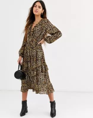 River Island leopard print midi dress in brown | ASOS US