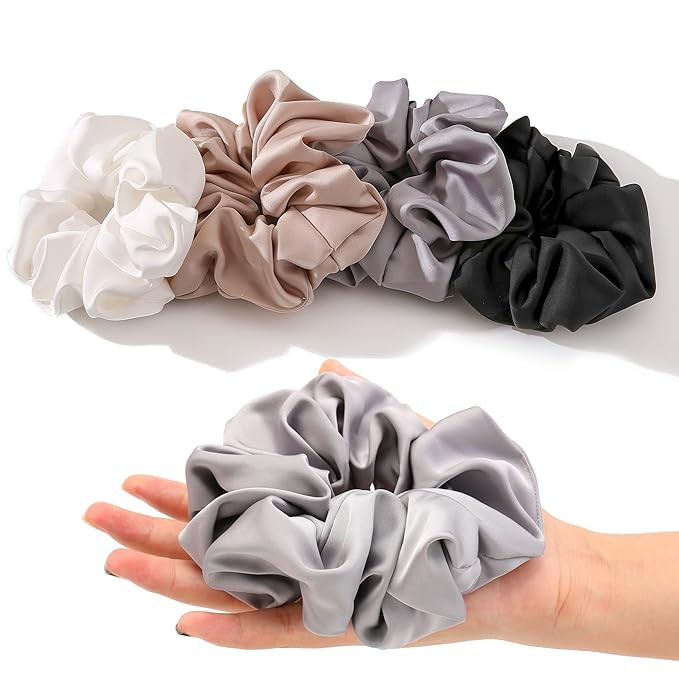 4PCS Large Satin Silk Scrunchies for Women - Big Glossy Scrunchie for Thick Hair Girl Hair Ties P... | Amazon (US)