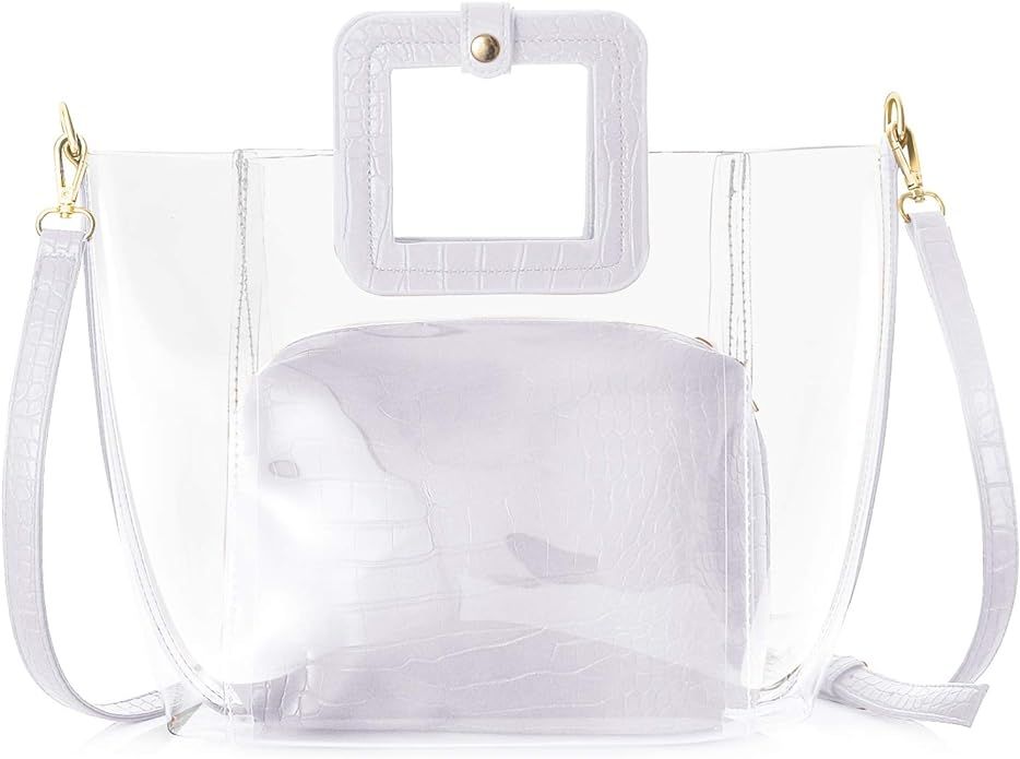 Clear Totes Handbag with Strap PVC Waterproof Purse Transparent Shoulder Bags Beach Crossbody Bag... | Amazon (US)