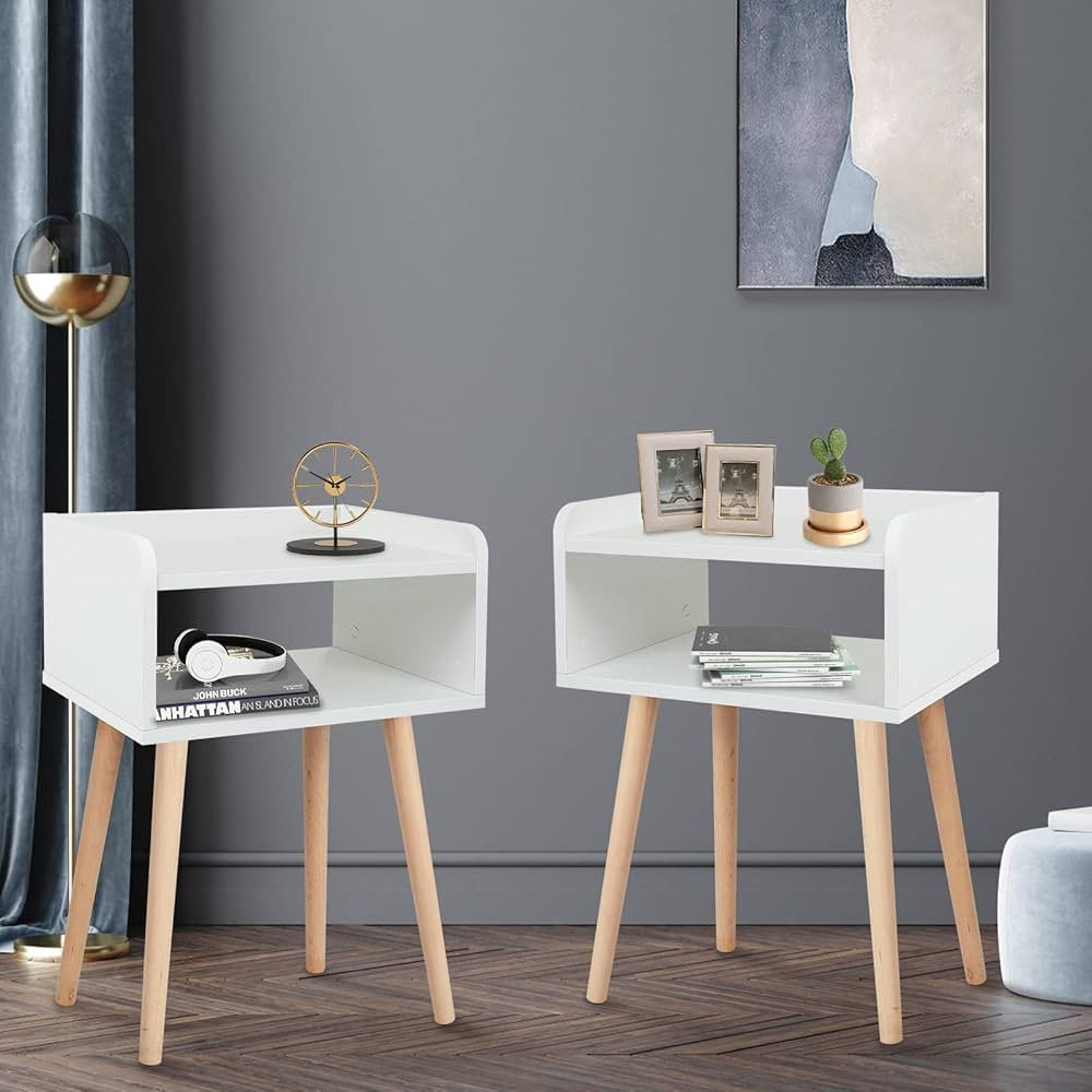 Nightstand Set of 2, Small Nightstands Beside Table, Small Midcentury Mordern Nightstand, Wood Be... | Amazon (US)