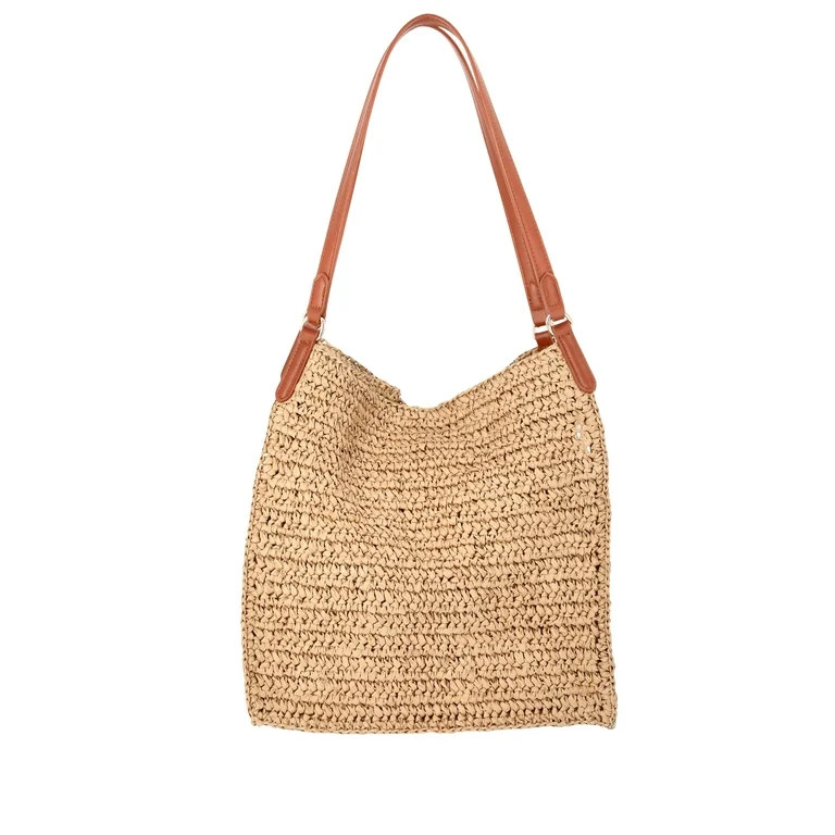 Time and Tru Women's Packable Straw Tote, Natural | Walmart (US)