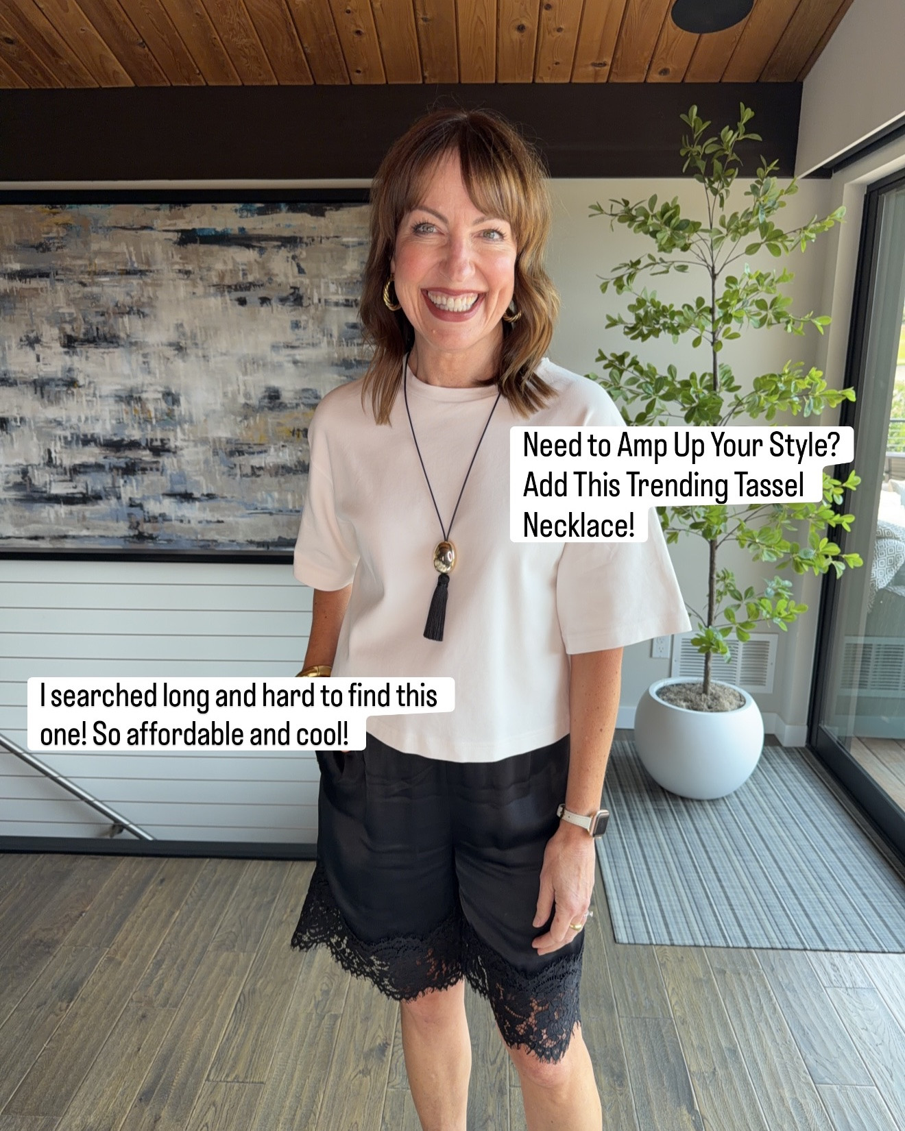 Comment SHOP for links!🛍️
Adding a trending accessory amps up your style and can inspire a bunch of new outfits! When Julie got her tassel necklace I loved it so much I went on a quest to find one of my own. I LOVE mine, and it looks so cool with my lace trim Bermuda’s, which are also trending! Check out the other tassel necklaces I linked. Is this a trend you would wear?
How to Shop:🛍️
-Comment SHOP for links!
-Click the link in our bio to shop
-Watch our stories for links 

Tassel necklace, Anthropologie, lace silk shorts, Madewell, Topshop,

#LTKootd #LTKOver40 #LTKgrwm