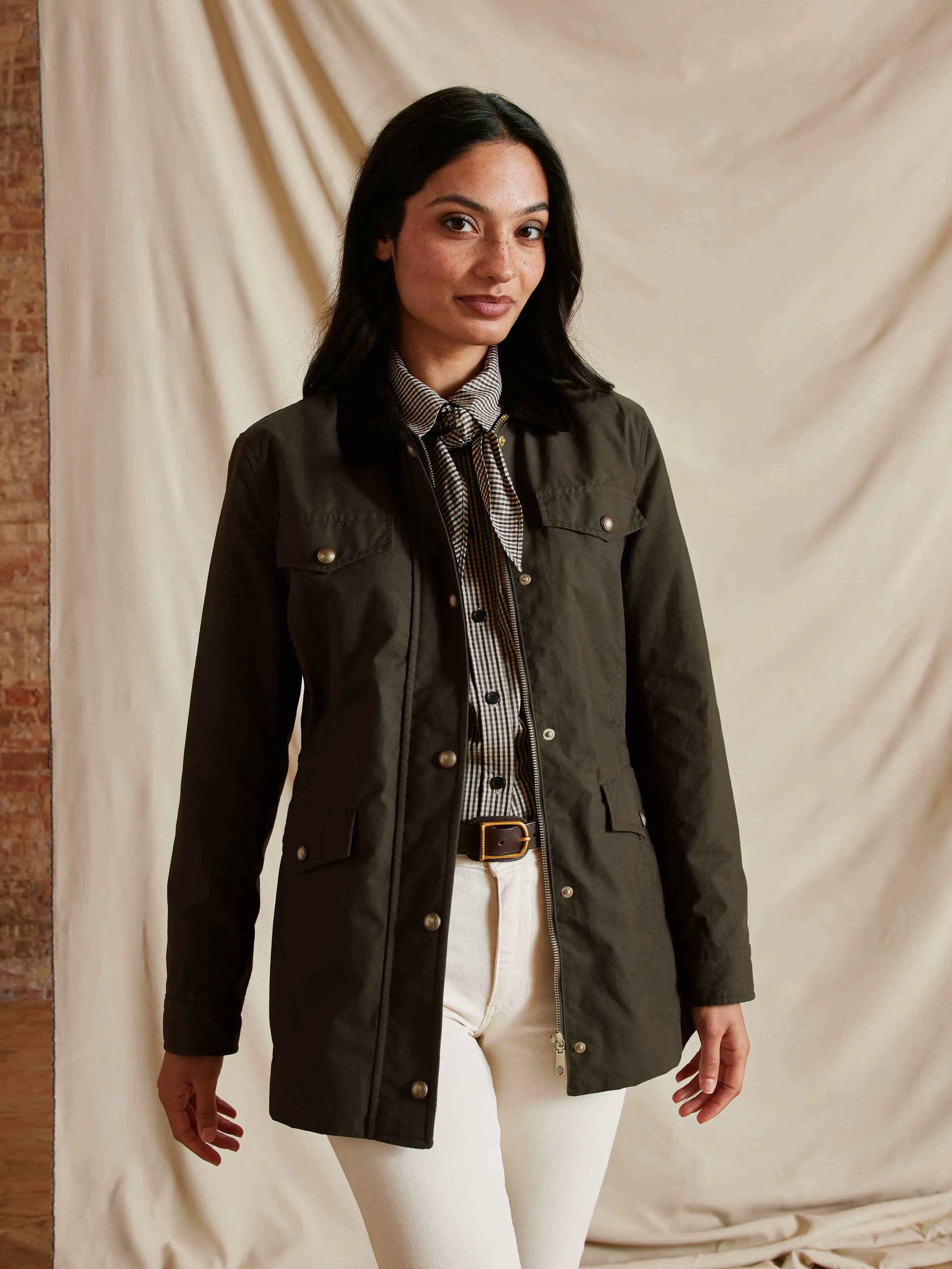 Polly - Women's Waisted Wax Jacket - Dark Khaki | Fairfax & Favor | Fairfax & Favor (UK)