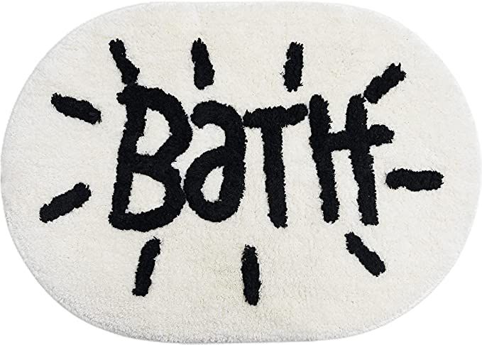 UNIBATH White Bathroom Rugs and Mat Oval Cute Small Bath Mat for Bathroom Black and White Bathroo... | Amazon (US)