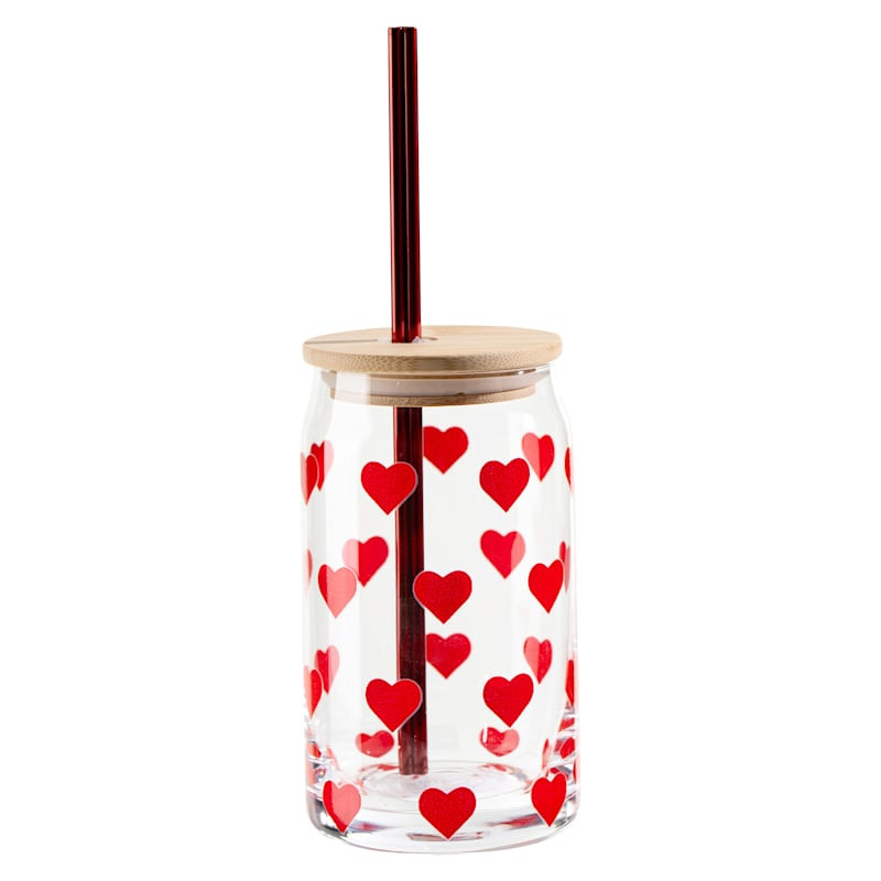 Red Heart Glass Tumbler 16.9Oz | At Home