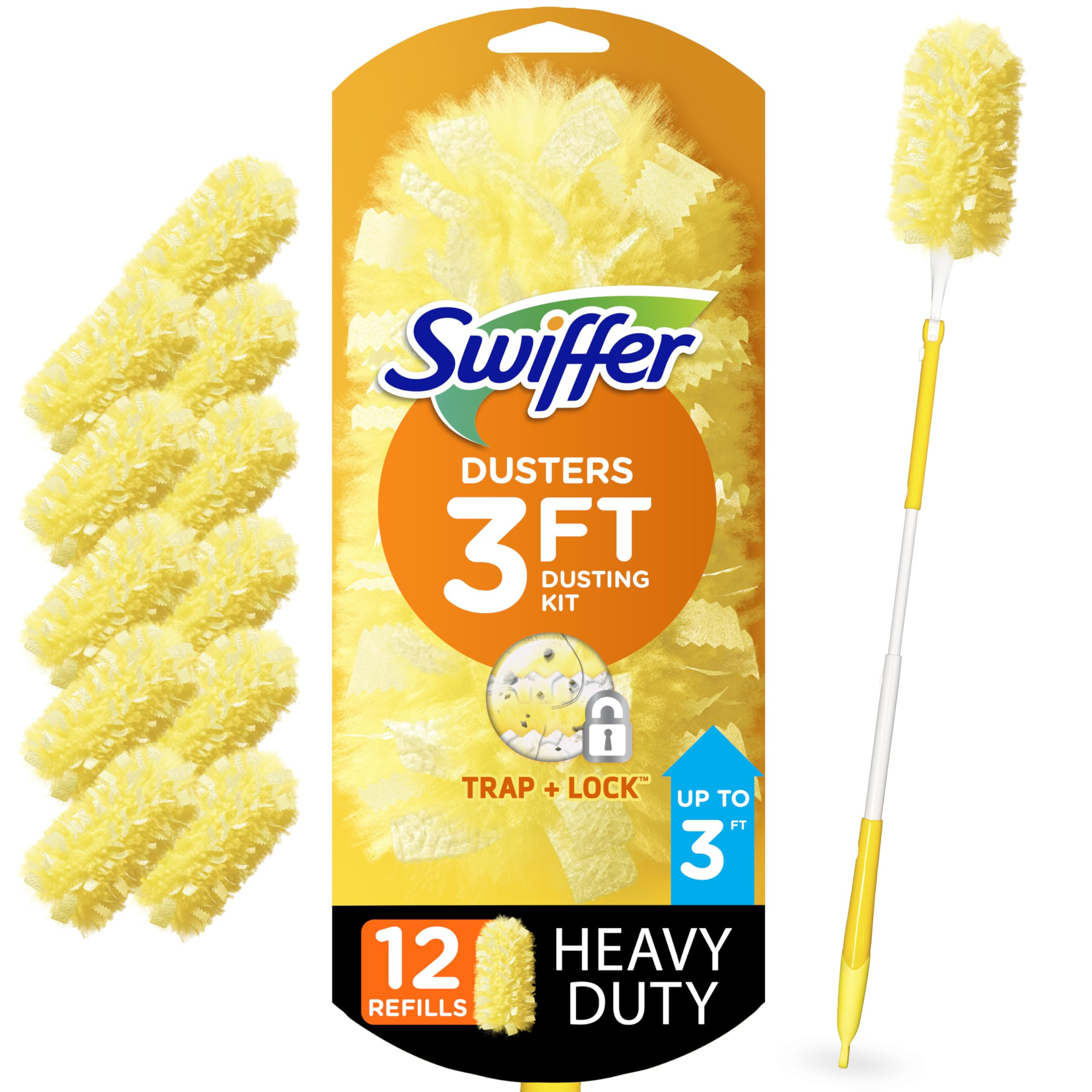 Swiffer Duster Heavy Duty Dusting Kit, Cleaning Supplies, 3 ft Extended Handle, 1 Duster, 12 Refi... | Amazon (US)