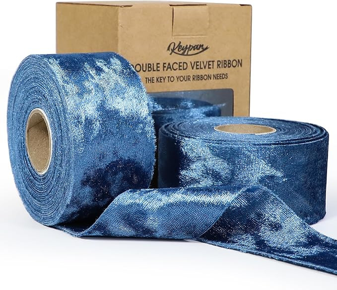 Keypan Velvet Ribbon Blue 1-1/2 inch Wide Double-Sided Glossy Fabric Ribbons for Christmas Tree D... | Amazon (US)