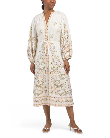 Linen Blend Long Sleeve Printed Maxi Dress | TJ Maxx