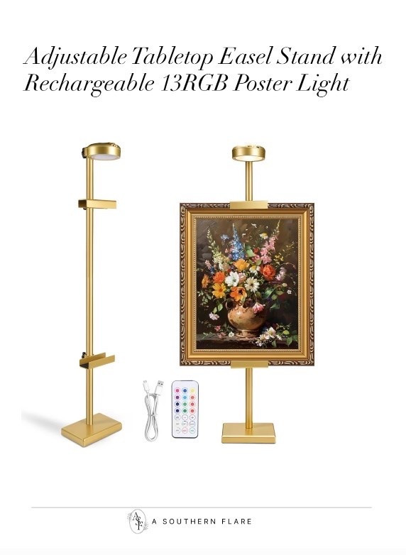 Adjustable Tabletop Easel Stand with Rechargeable 13RGB Poster Light