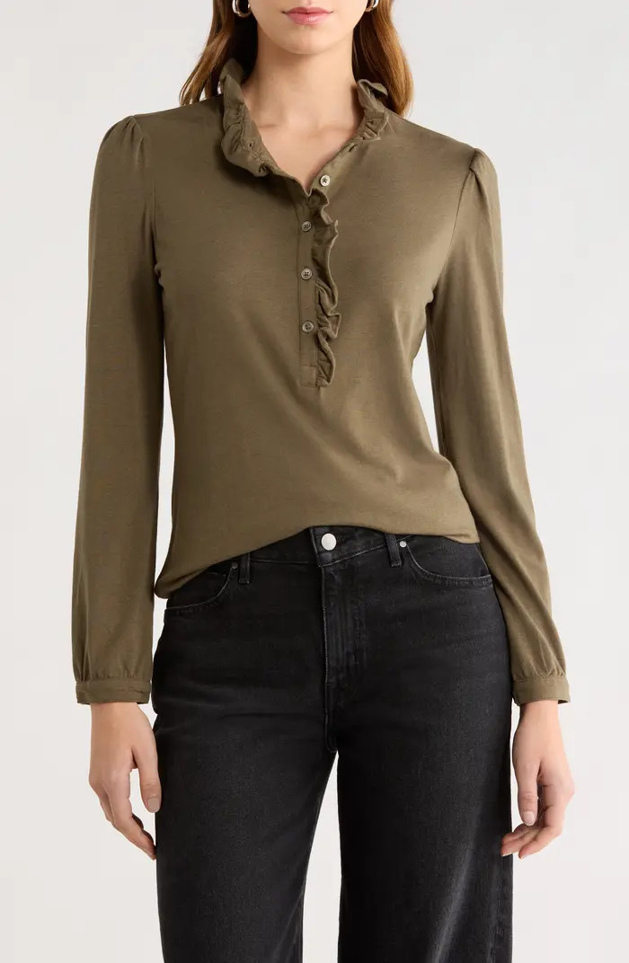 Caslon® Ruffle Detail Henley Shirt | Nordstrom | Nordstrom