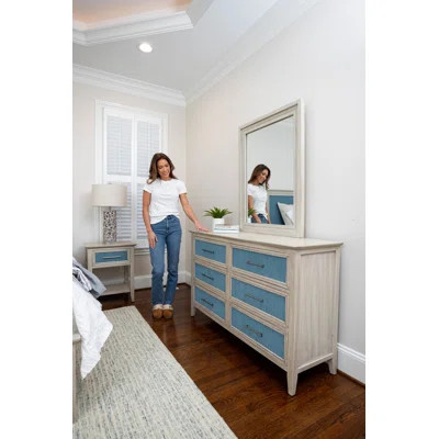Ocean Isles - 6 Drawer Woven Dresser - Ocean Blue and Aged Ivory Finish | Wayfair North America