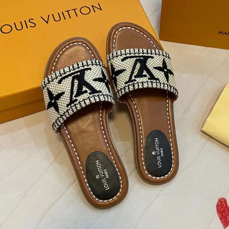 Rainbow Letter Laura Ashley Slippers   LV Inspired Flat Sandals For Women, Perfect For Summer Bea... | DHGate