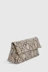 Snake Print Fold Over Clutch Bag | Boohoo USA | boohoo (US & Canada)