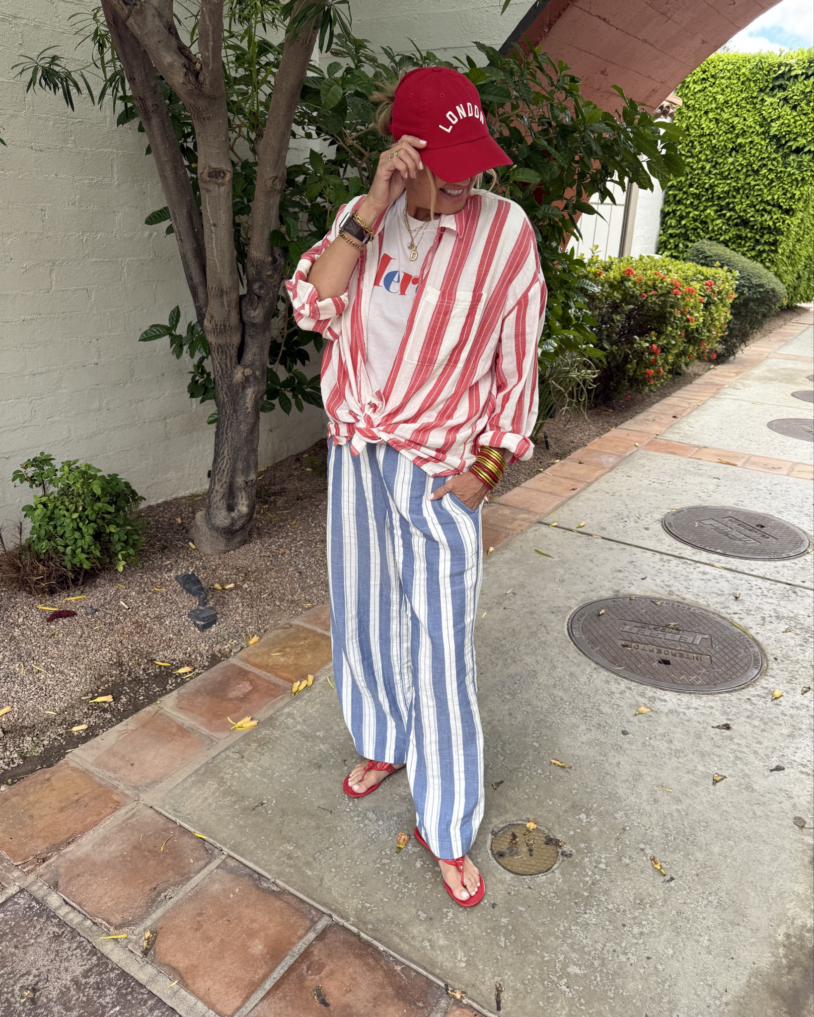 #5
Graphic tee styling series 
Cool girl over 50

Merci  graphic tee (old) 
Linked similar

Styled with 
Old Navy linen striped pants and top on major Sale !!

Mix and match, wear the top alone or with the pants, wear with as bathing suit cover up
Fits tts I got 2 sizes two big to be very over sized!

Linen pant with elastic band and pockets with side slits, fits tts but I did go up one size to med to fit longer and more baggy 
So comfy and great for travel

Kut from kloth denim jacket 

London red baseball cap

Budha girl bracelets, water proof 

Julie Vos 
Earring ring and necklace 

3 good bracelets by abbot Lyon on my watch wrist

Tory Burch miller sandals

#LTKOver40 #LTKSaleAlert #LTKFindsUnder50