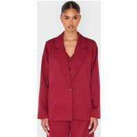 Burgundy Woven Oversized Suit Blazer | PrettyLittleThing US