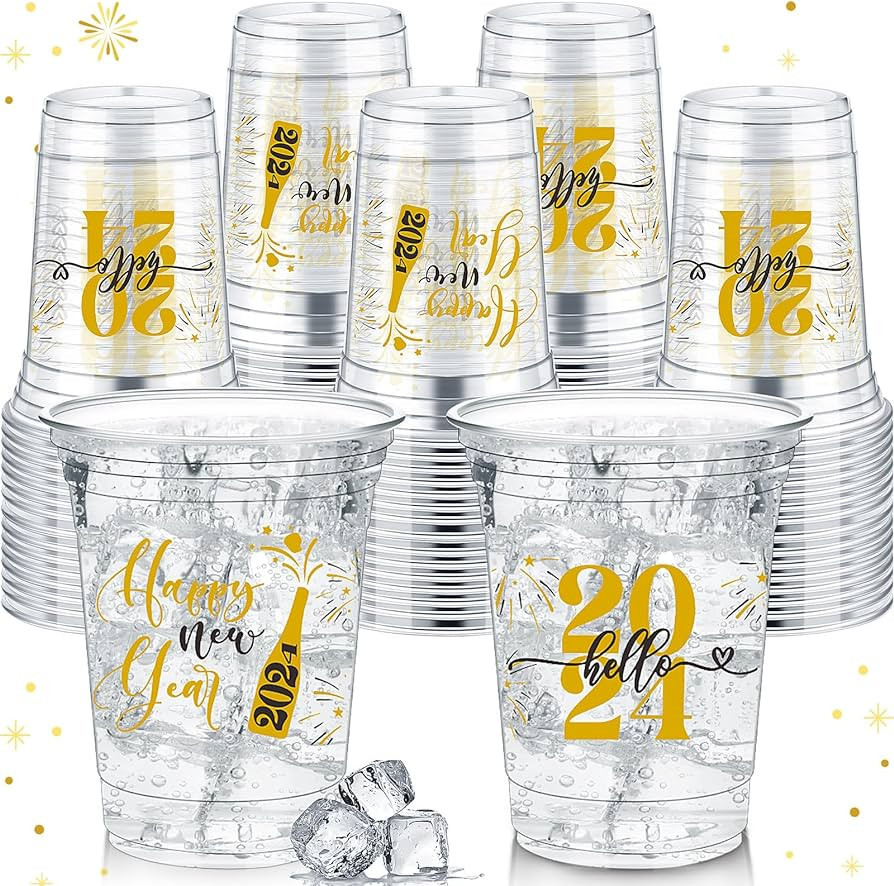 Amazon.com: Layhit 100 Pcs Happy New Year Party Cups 12 oz Happy New Year 2024 Cups Clear Plastic... | Amazon (US)