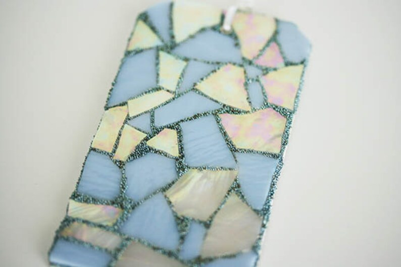 Blue and Iridescent White Mosaic Ornament Holiday Home Decor Stained Glass Winter Snow Periwinkle... | Etsy (US)