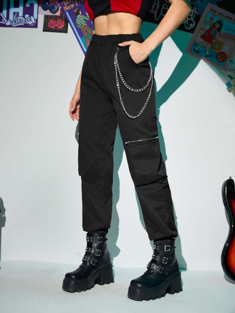 ROMWE Grunge Punk Zipper Flap Pocket Cargo Pants | SHEIN