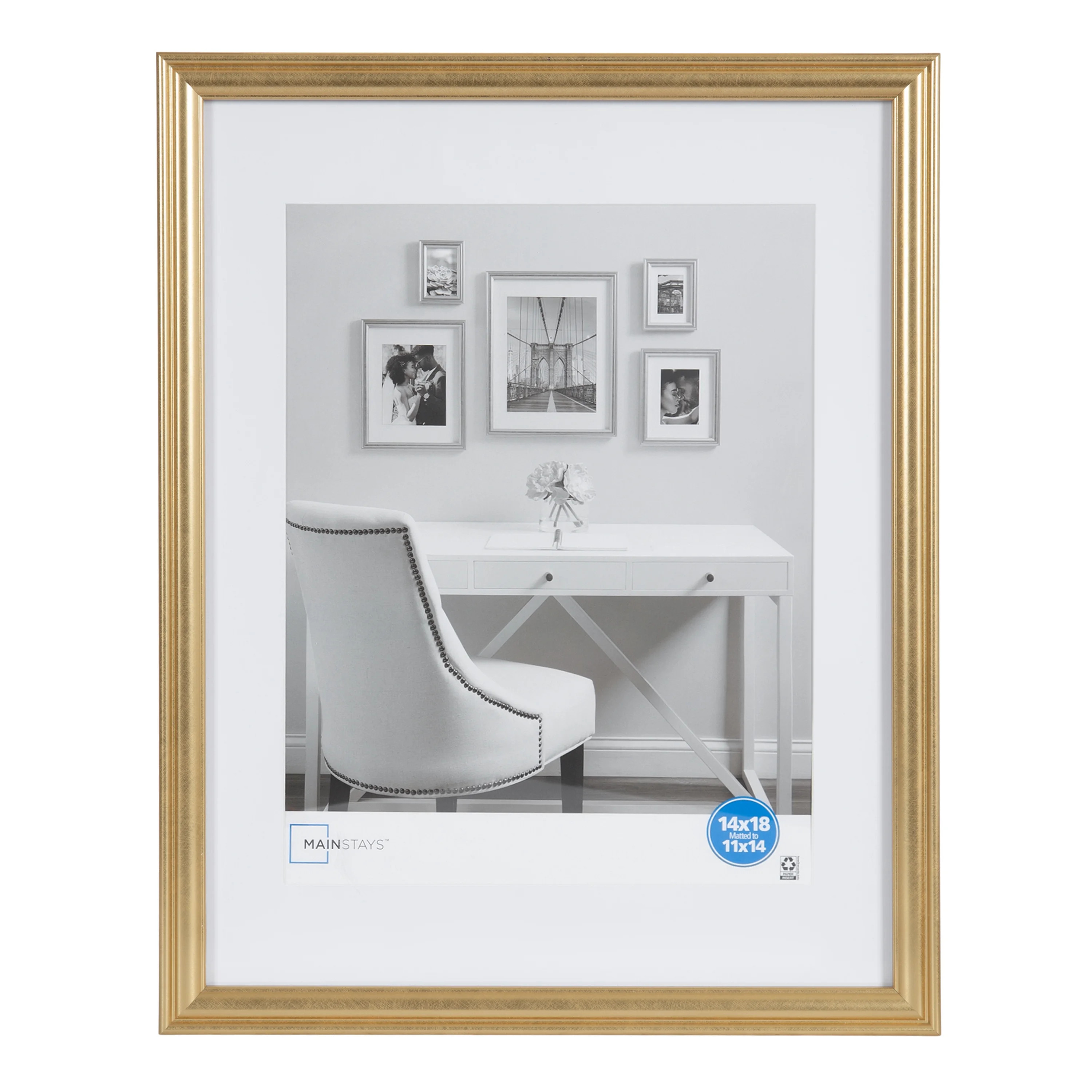 Mainstays – 11x14 Picture Frame – Gold Matted Gallery Traditional Program Wall Photo Frame | Walmart (US)