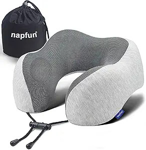 napfun Neck Pillow for Traveling, Upgraded Travel Neck Pillow for Airplane 100% Pure Memory Foam ... | Amazon (US)