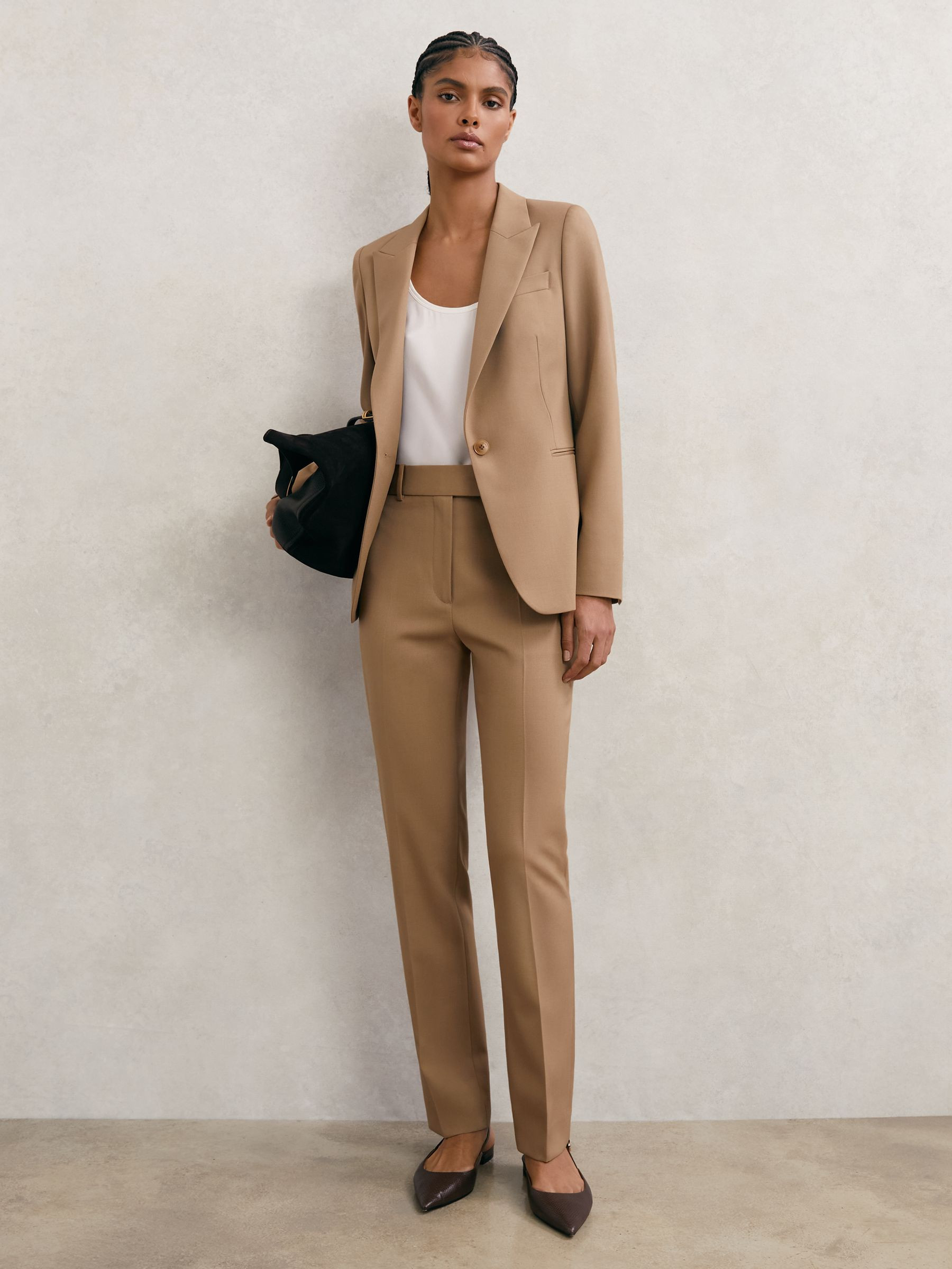 Reiss Wool-Blend Slim-Leg Suit Trousers in Camel - REISS | Reiss UK