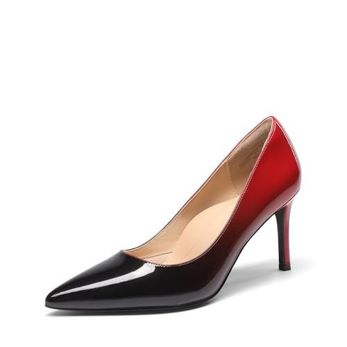 DREAM PAIRS Women's High Heels Pump Closed Pointed Toe Slip On Stiletto Dress Shoes Fashion Wedding Bridal Work Office Comfortable Pumps Shoes,Size 8,Black/Red,SDPU25095W | Amazon (US)